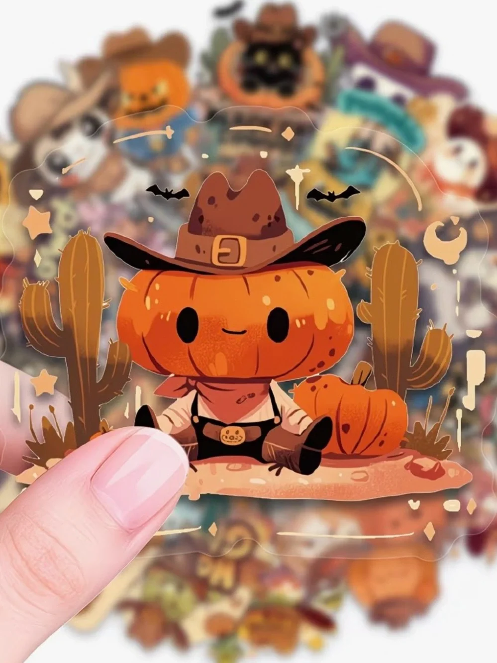 56 Western Halloween Stickers Cowboys & Cowgirls Cactus Pumpkins Ghost Boots