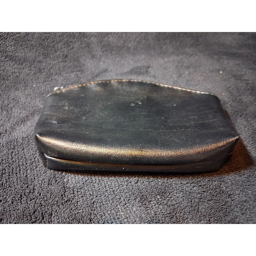 Black Faux Leather Zippered Razor Makeup Coin Pouch Small Travel Organizer