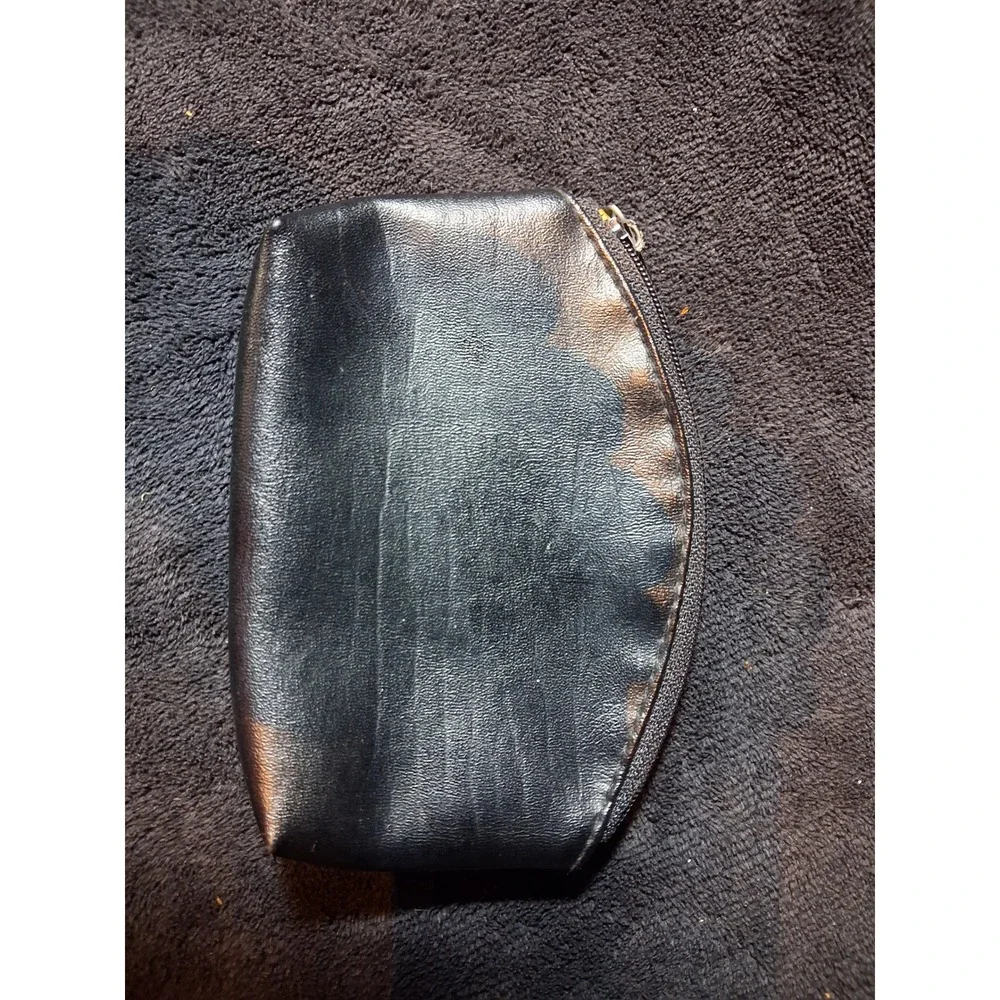 Black Faux Leather Zippered Razor Makeup Coin Pouch Small Travel Organizer