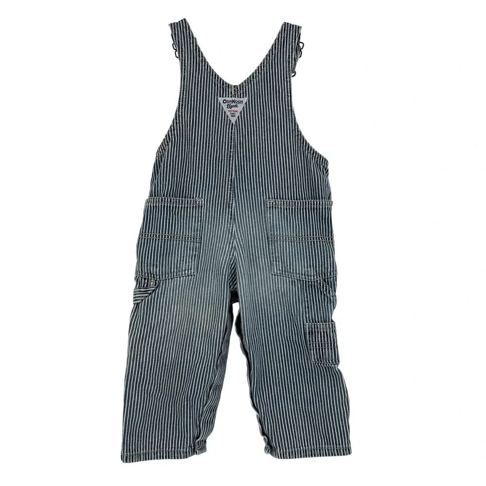 OshKosh B'gosh Kids Blue Hickory Stripe Vestbak Denim Bib Overalls 12 Months VTG