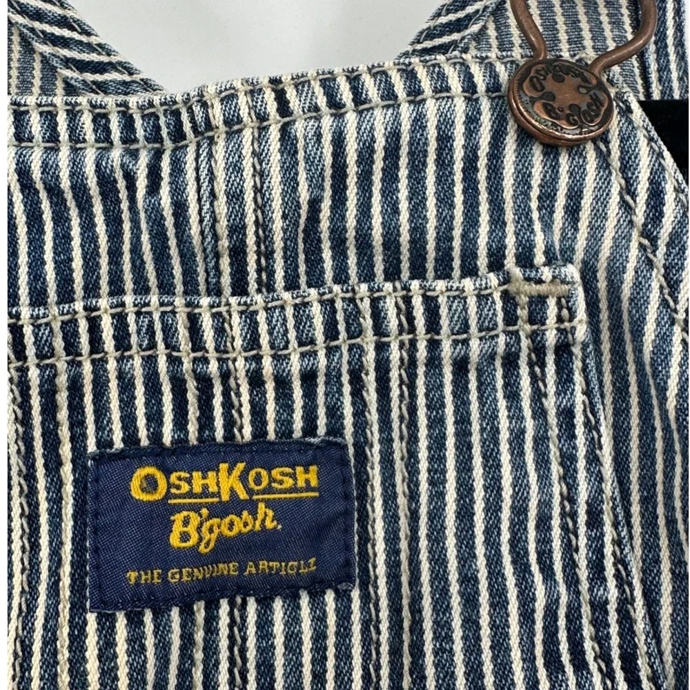 OshKosh B'gosh Kids Blue Hickory Stripe Vestbak Denim Bib Overalls 12 Months VTG