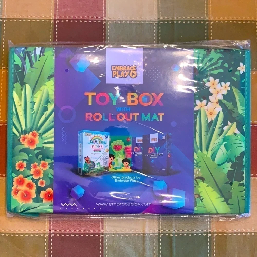 Brand New 2 in 1 Collapsible Toy Storage Box with Roll Out Play Mat Jungle Theme