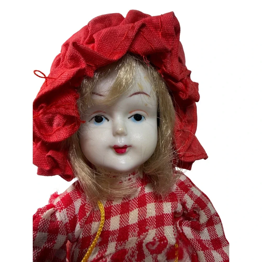 Vintage PMI Ltd Fairytale Series Little Red Riding Hood Porcelain Doll Gingham
