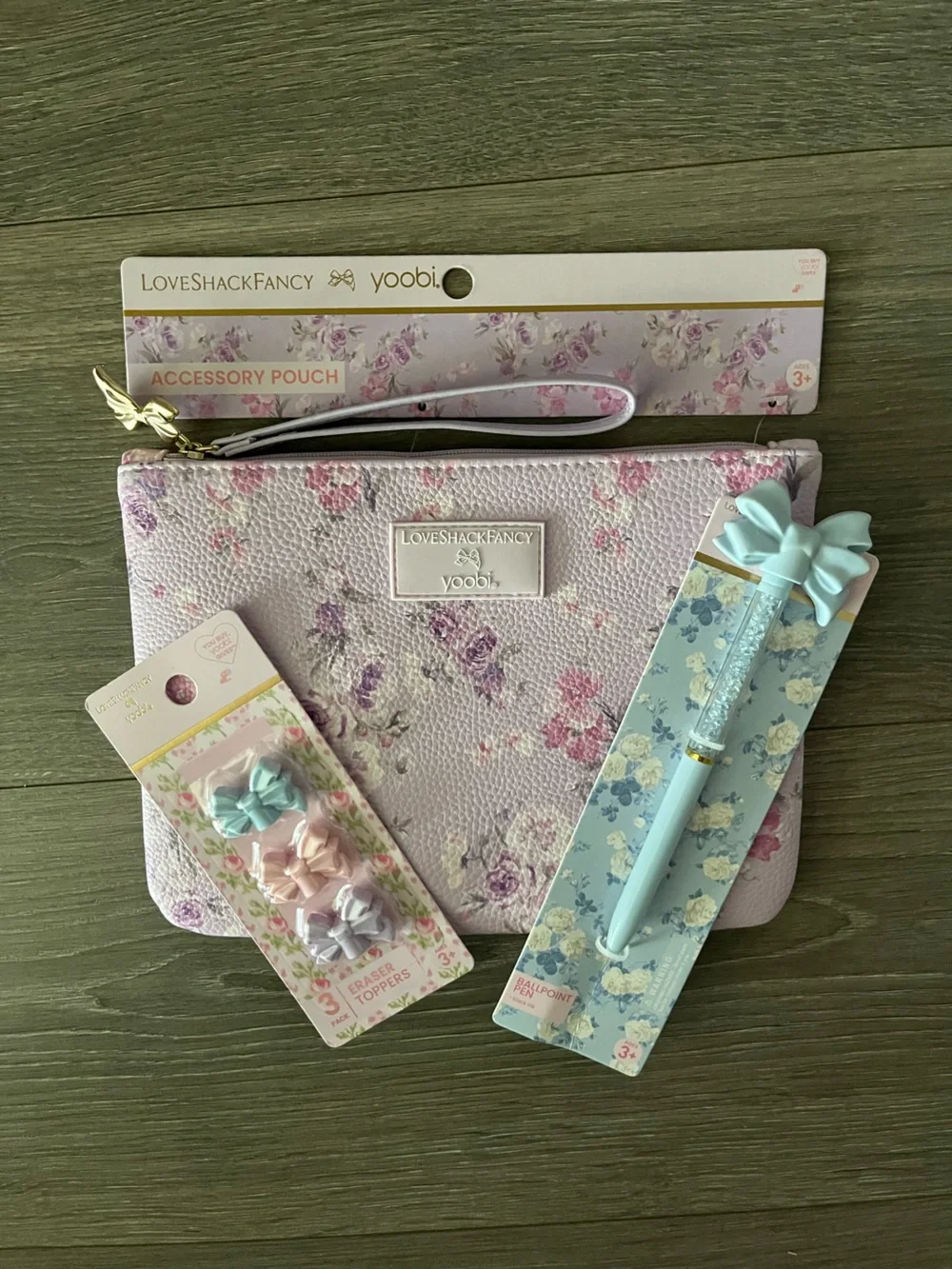 NWT Target x LoveShackFancy Pastel Floral Lavender Accessory Pouch, Pen & Eraser