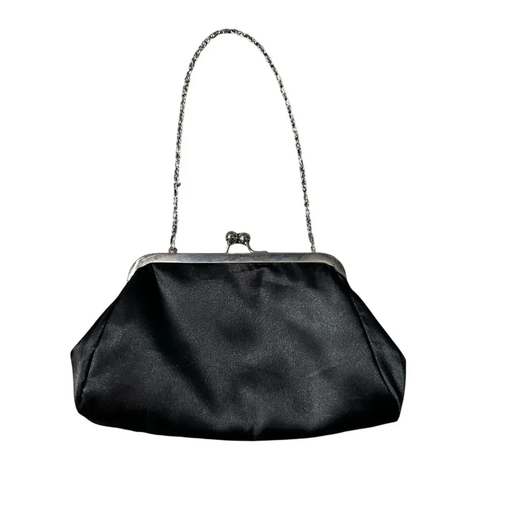 Unforgettable Moments by Lela Rose Black Satin Clutch on Chain