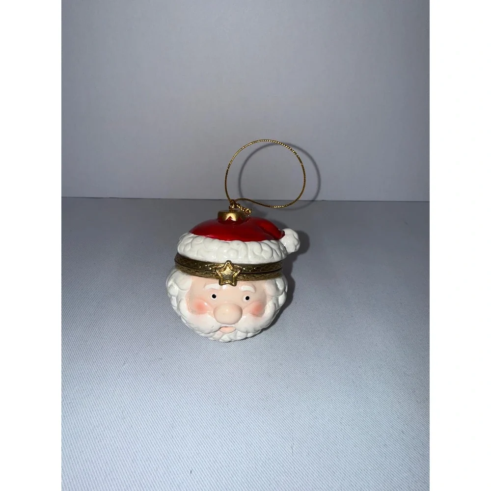 Vintage Porcelain Hinged Trinket Box Christmas Ornaments Santa Reindeer Set of 5