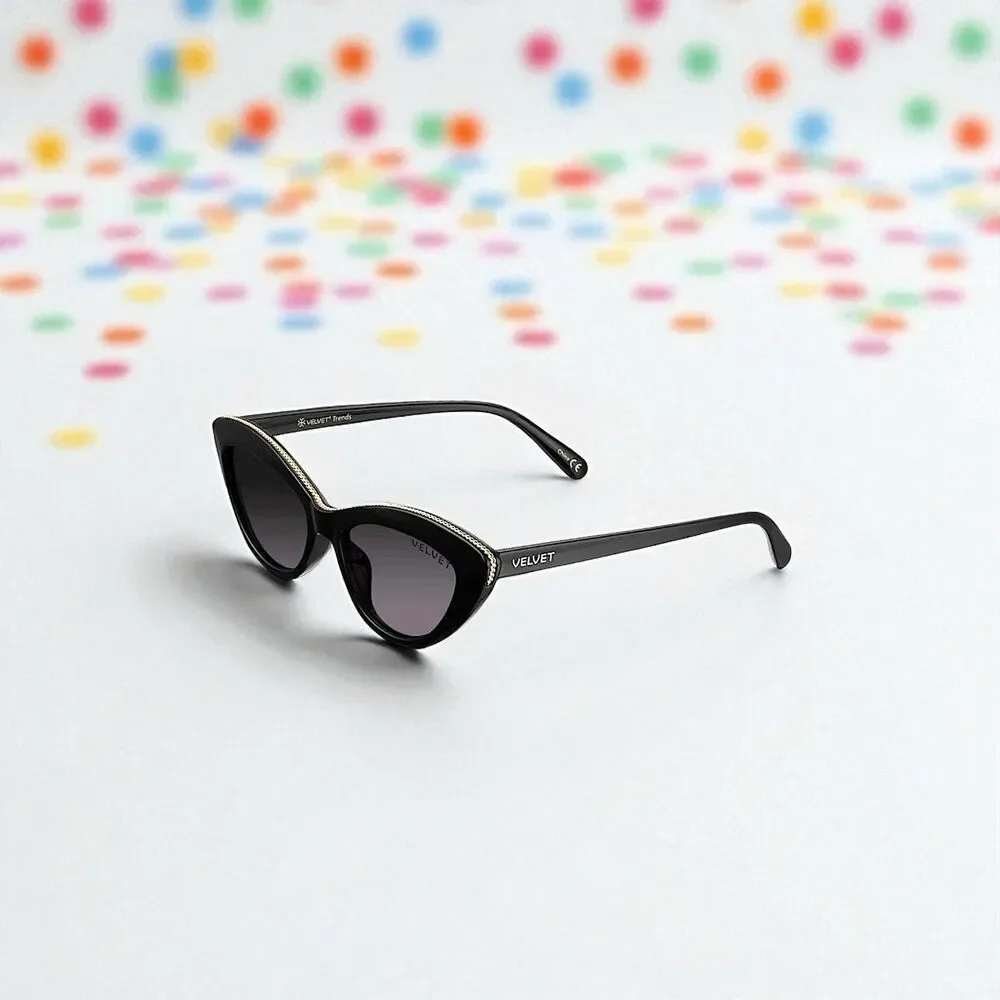 VELVET EYEWEAR The Lily Cat Eye Sunglasses in black w/microfiber pouch