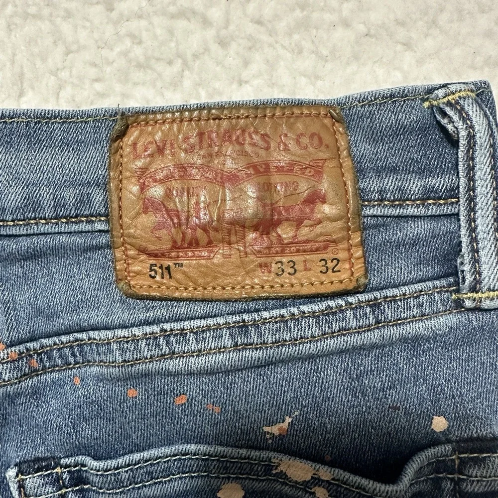 Levis 511 Jeans Tapered Stretch Cotton Classic Denim Blue Customized‎ Size 33