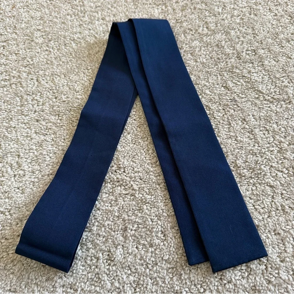 Vintage Blue Thin Slinky Scarf Ascot Necktie Bow Foulard Cravat Y2K Secretary
