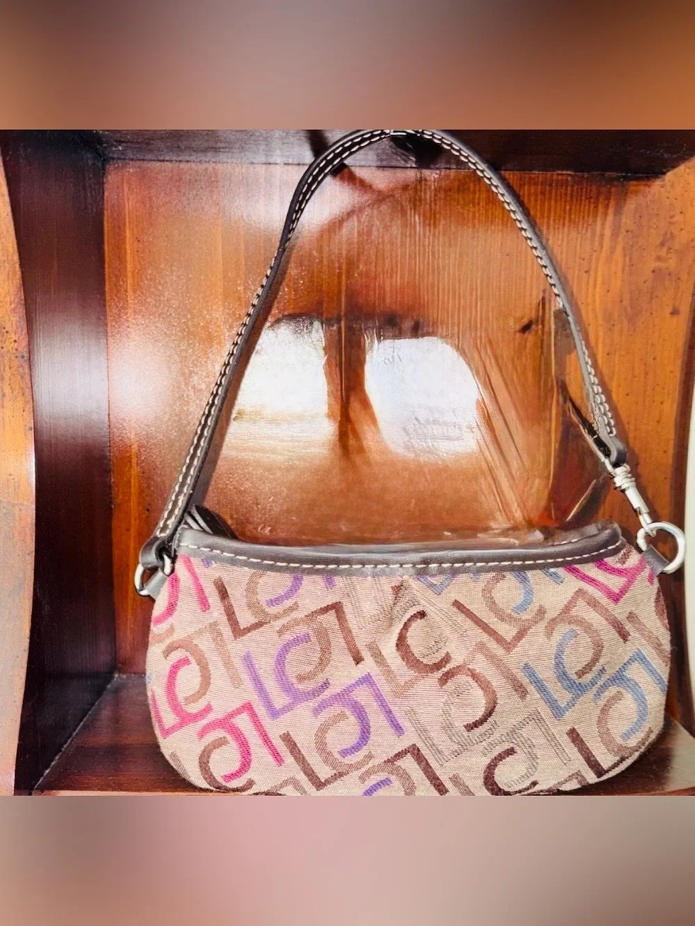 👛 Vintage Y2K Liz Claiborne Multicolor Logo Jacquard Wristlet Baguette 👛