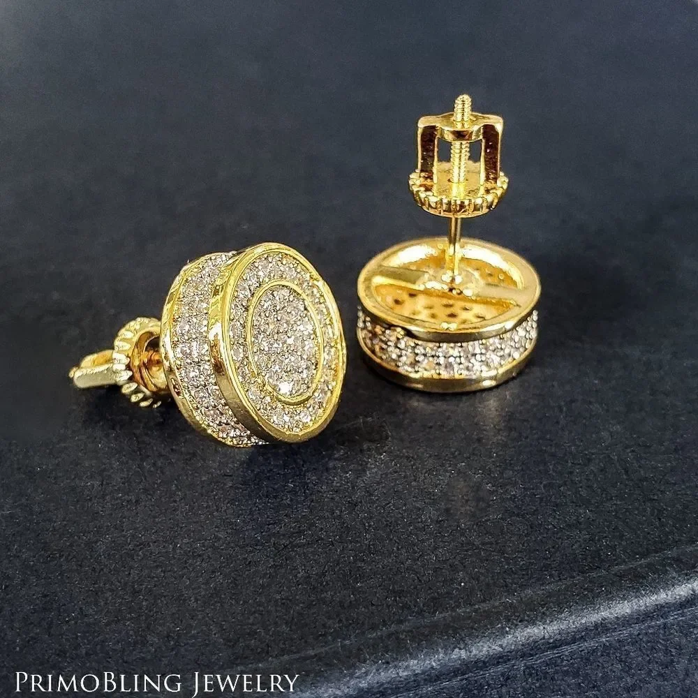 primobling Gold Round Pavé Crystal Stud Earrings