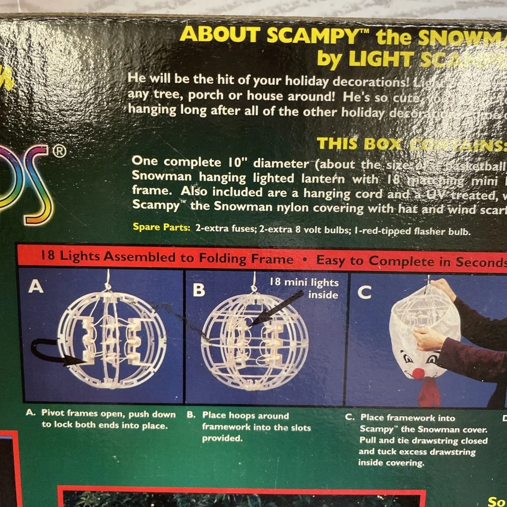 Scampy The Snowman Lighted Holiday Lantern Outdoor/Indoor Christmas‎ Display Vtg