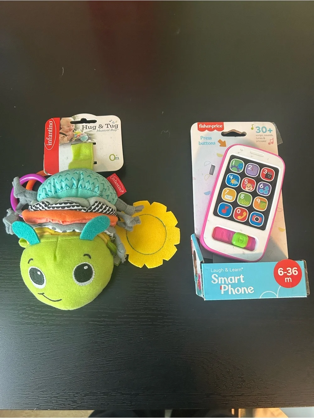 Infantino Hug & Tug Green Bug Plush Toy + Fisher-Price Pink Smart Phone Toy