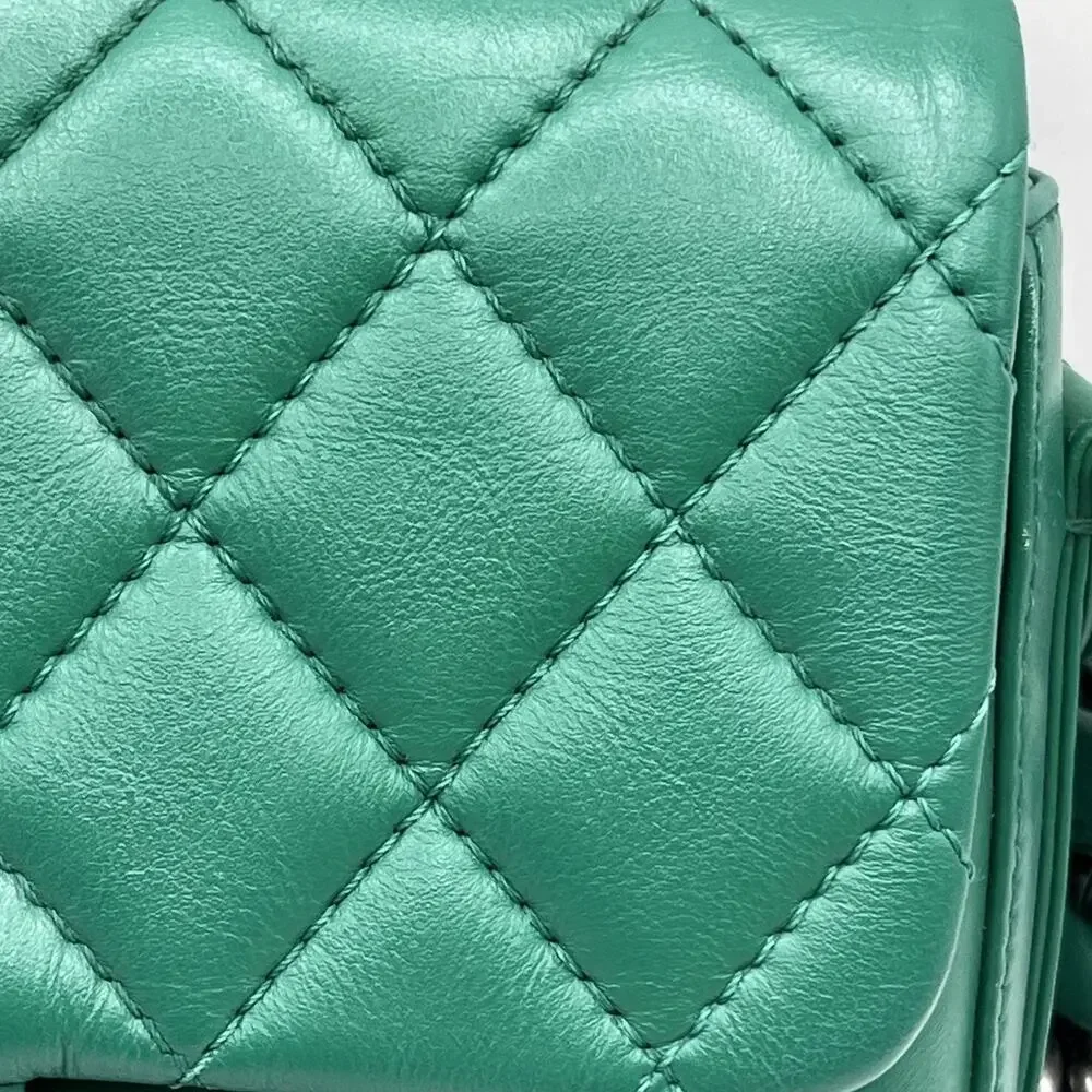 Chanel Rock My Shoulder Classic Purse Bag Emerald Green Silver Hardware AS IS