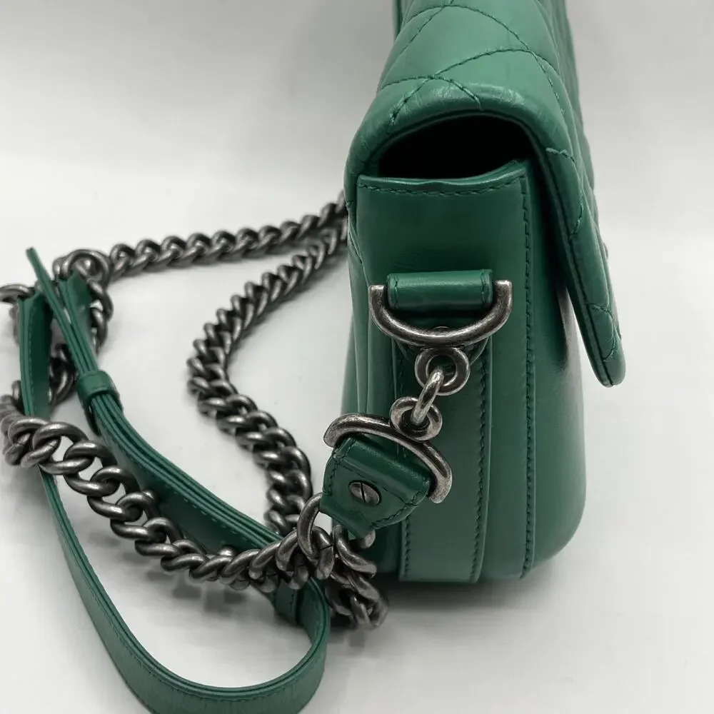 Chanel Rock My Shoulder Classic Purse Bag Emerald Green Silver Hardware AS IS