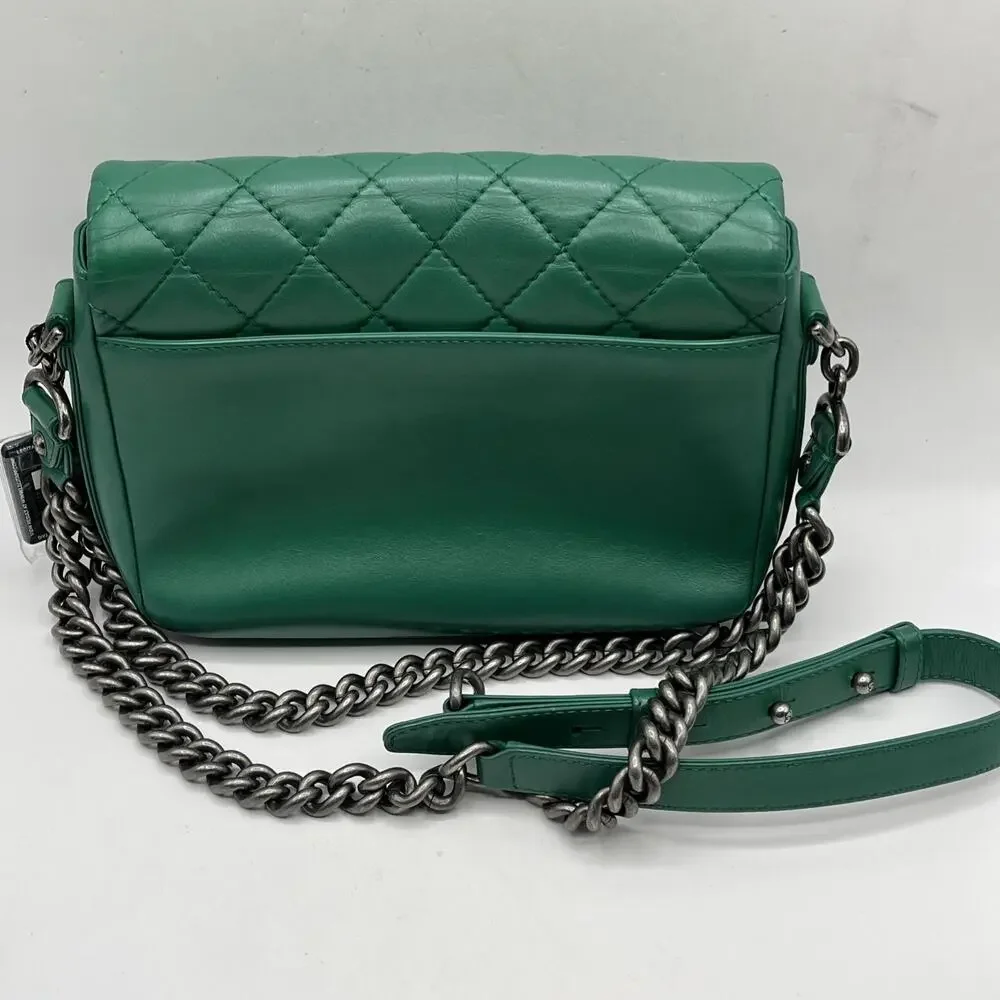 Chanel Rock My Shoulder Classic Purse Bag Emerald Green Silver Hardware AS IS