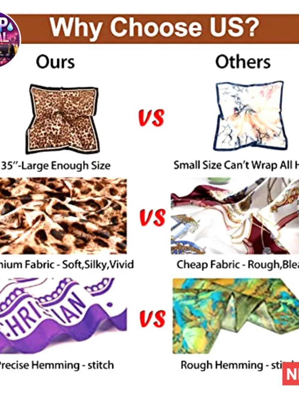 Large Square Silk Like Hair Scarf Head Wrap Satin Bandana