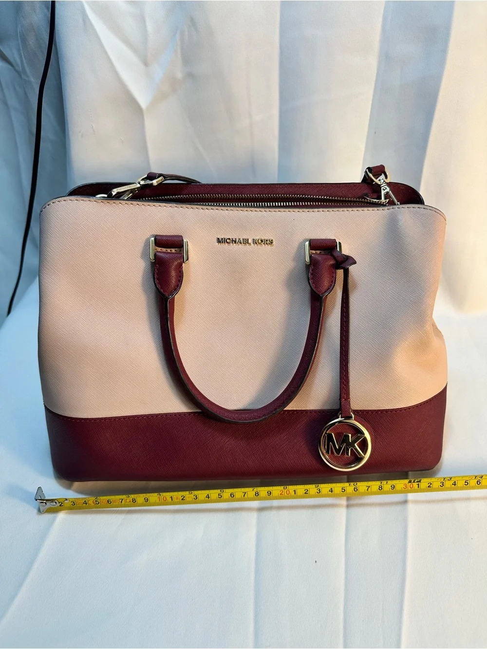 Michael Kors Savannah Satchel pink and mulberry color blocking