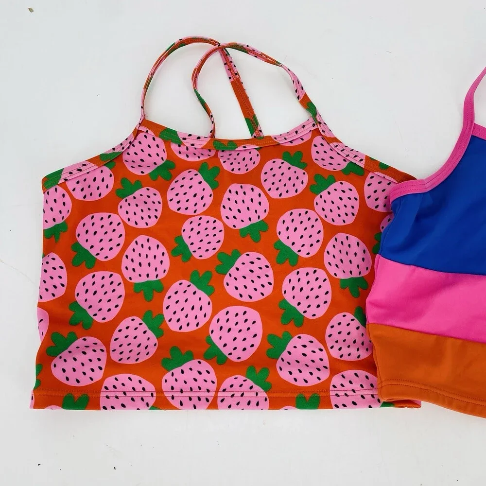 Lot of 2 Hanna Andersson Longline Swim Tops Girls US 12 150 cm Strawberry Stripe