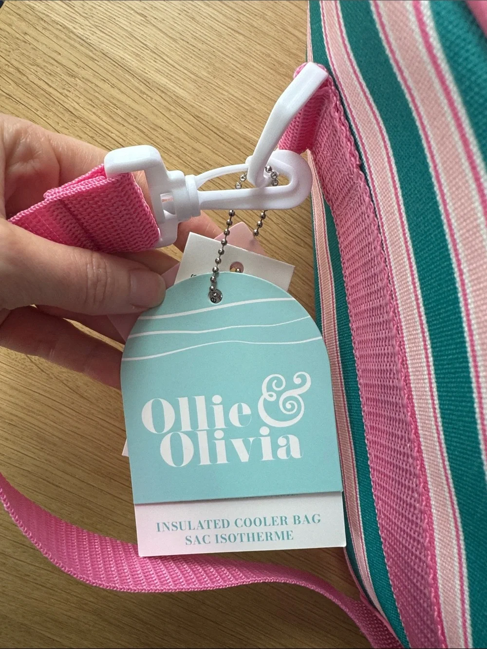 Ollie & Olivia Striped Pink Teal Lunch Cooler Crossbody Bag