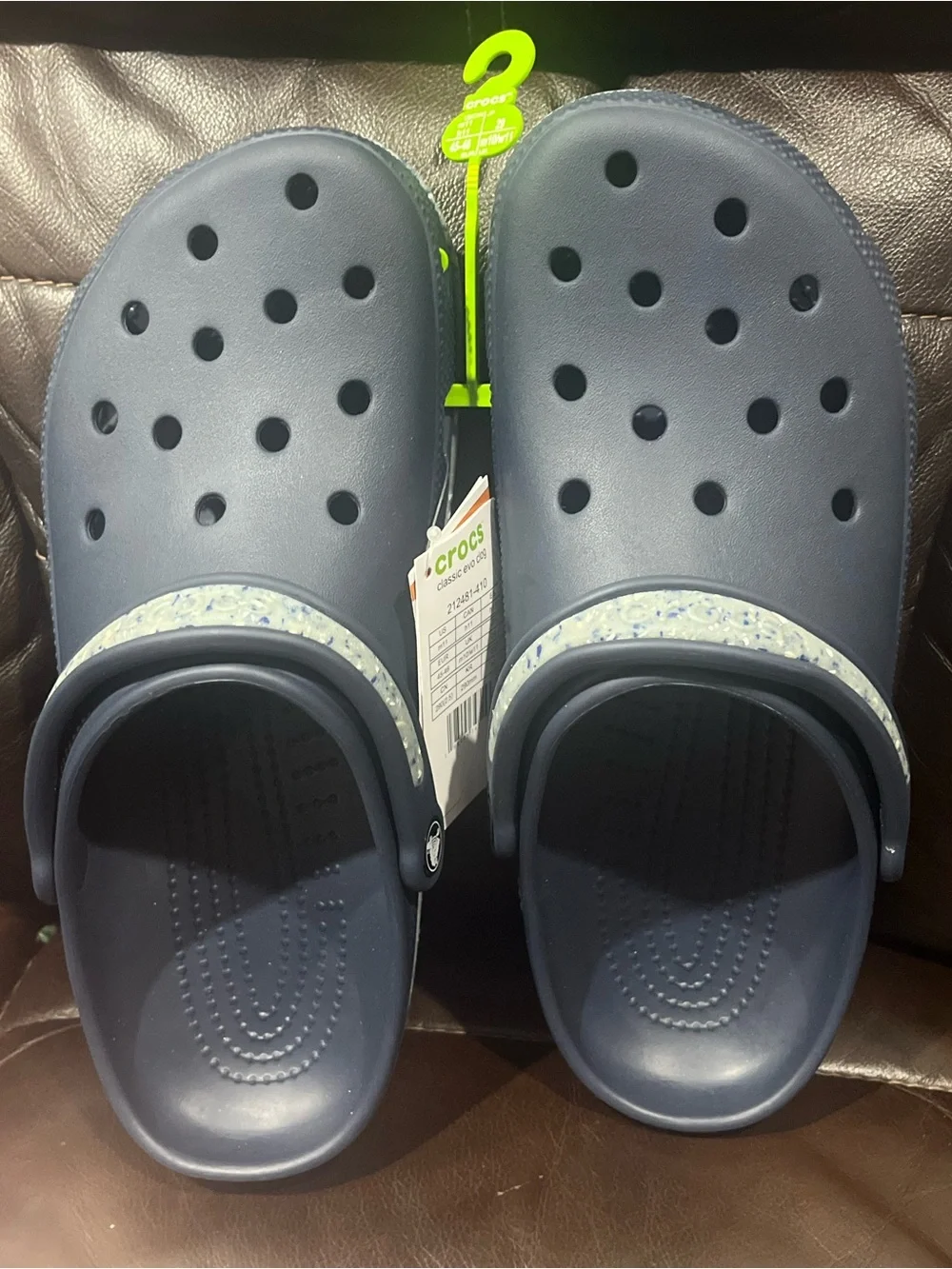 CROCS Navy Blue Classic Clogs with Speckled Heel Strap