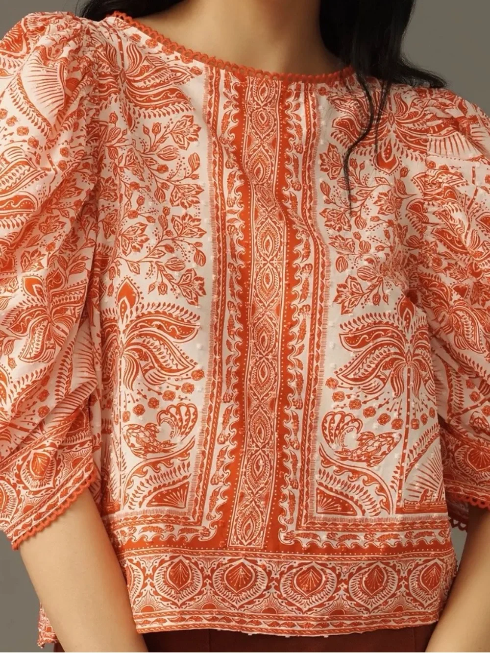 FARM Rio River Ride Cotton Puff-Sleeve Blouse