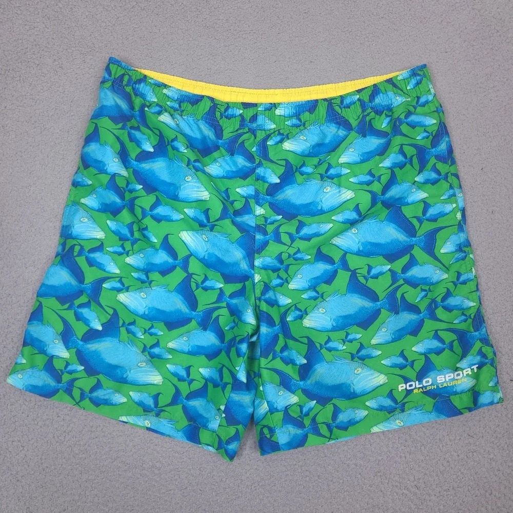 Polo‎ Sport Ralph Lauren Swim Trunks Mens XL 40 Waist Fish Shorts Blue Fish VTG