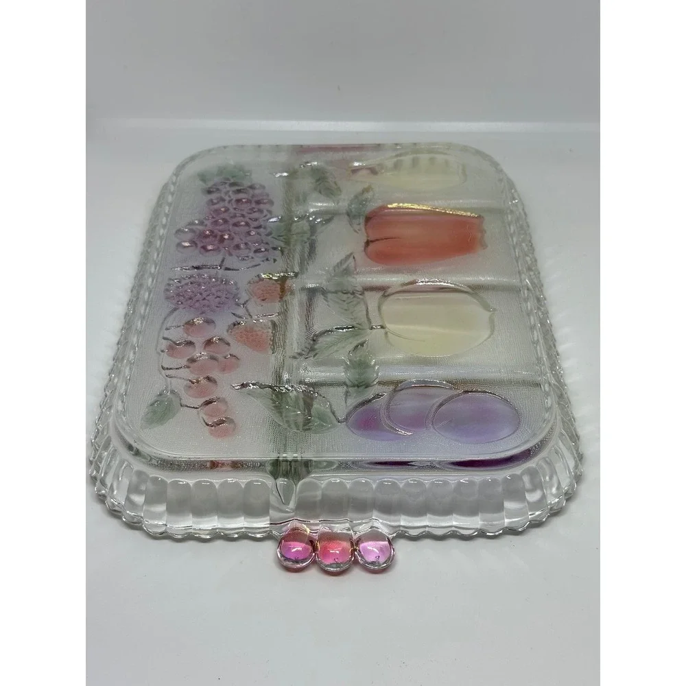 VTG Indiana Glass Rainbow Mist 5 Part Relish Tray Fruit Frosted Clear Platter