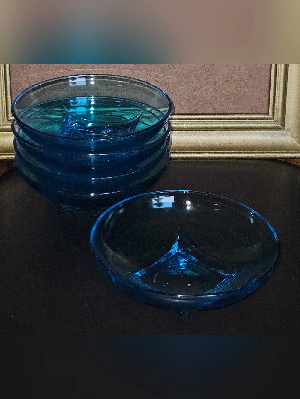 Set of 5 Vintage Hazel Atlas Capri Swirl Colony Blue Glass Round Candy Dish