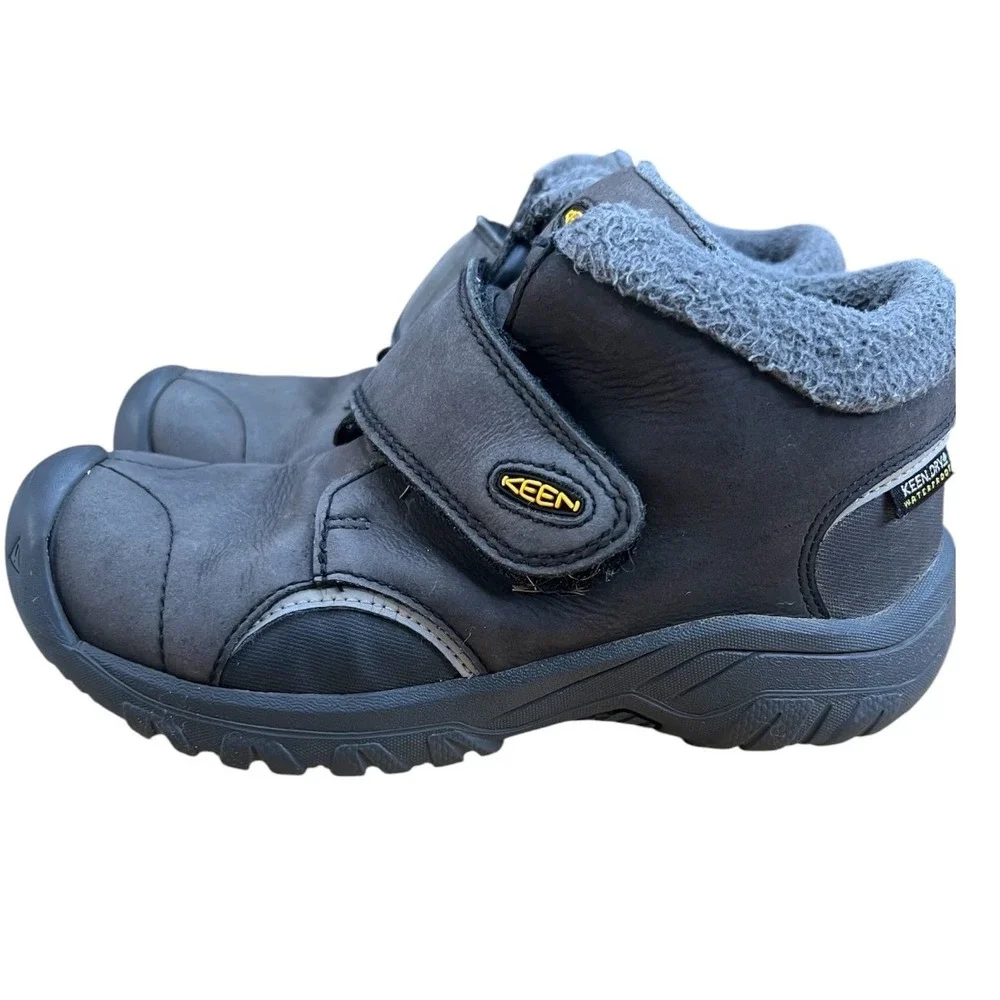 KEEN Kids Hoodoo Waterproof Winter Boots Gray Leather Insulated Hook Loop - Sz 8