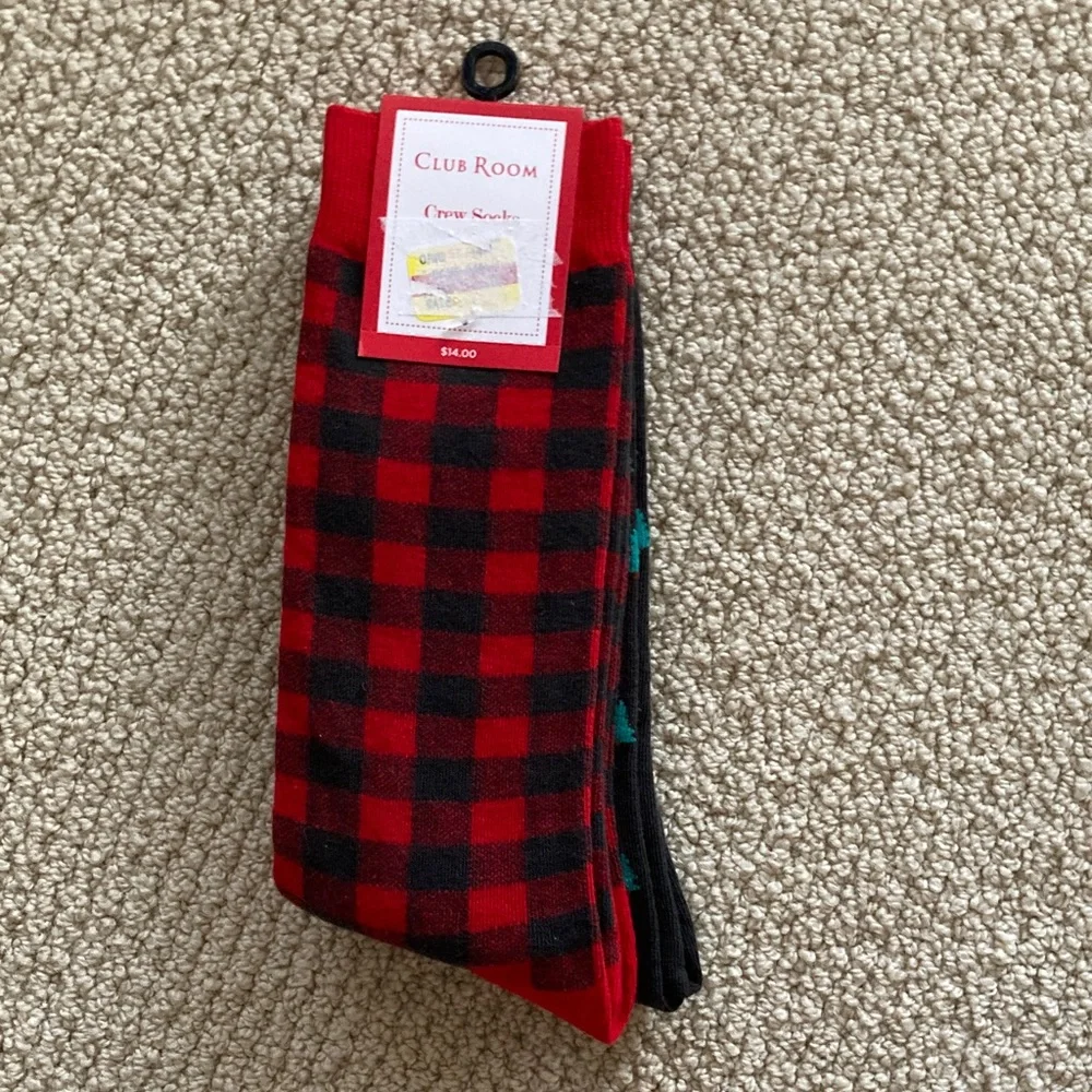 Club Room Christmas Themed Holiday Crew Socks 2 Pairs Men One Size