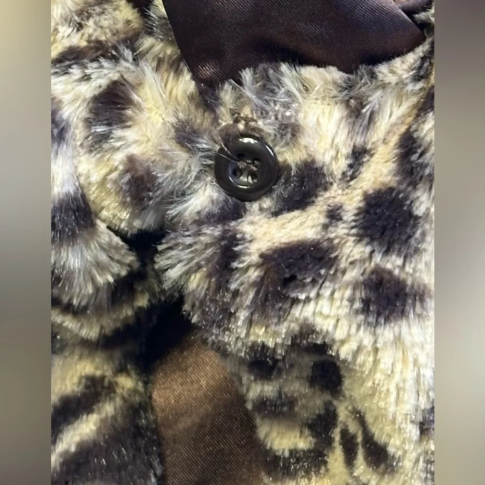 Pinc Premium LEOPARD FAUX FUR VEST One Button Silky feel Lining Girl size 6X