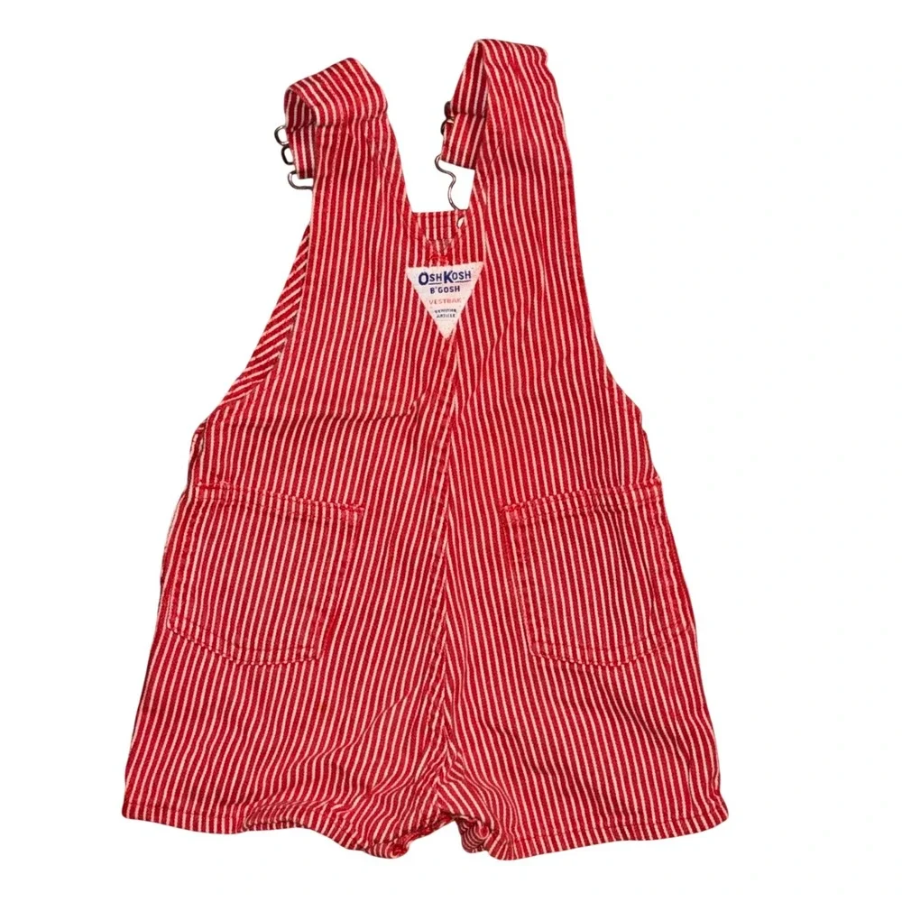 Vintage OshKosh Bgosh Red White Hickory Stripe Overalls Shortalls 24 Months USA