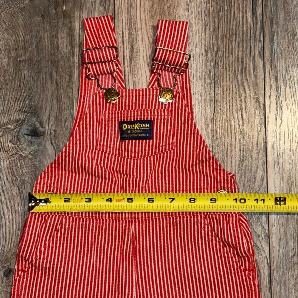 Vintage OshKosh Bgosh Red White Hickory Stripe Overalls Shortalls 24 Months USA