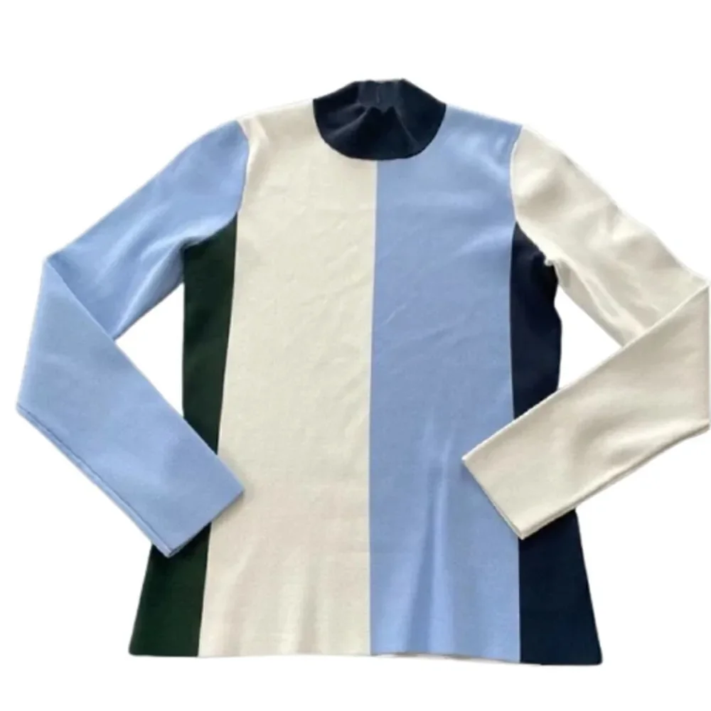 TORY BURCH EUC Sport Turtleneck Vertical Colorblock Sweater SMALL