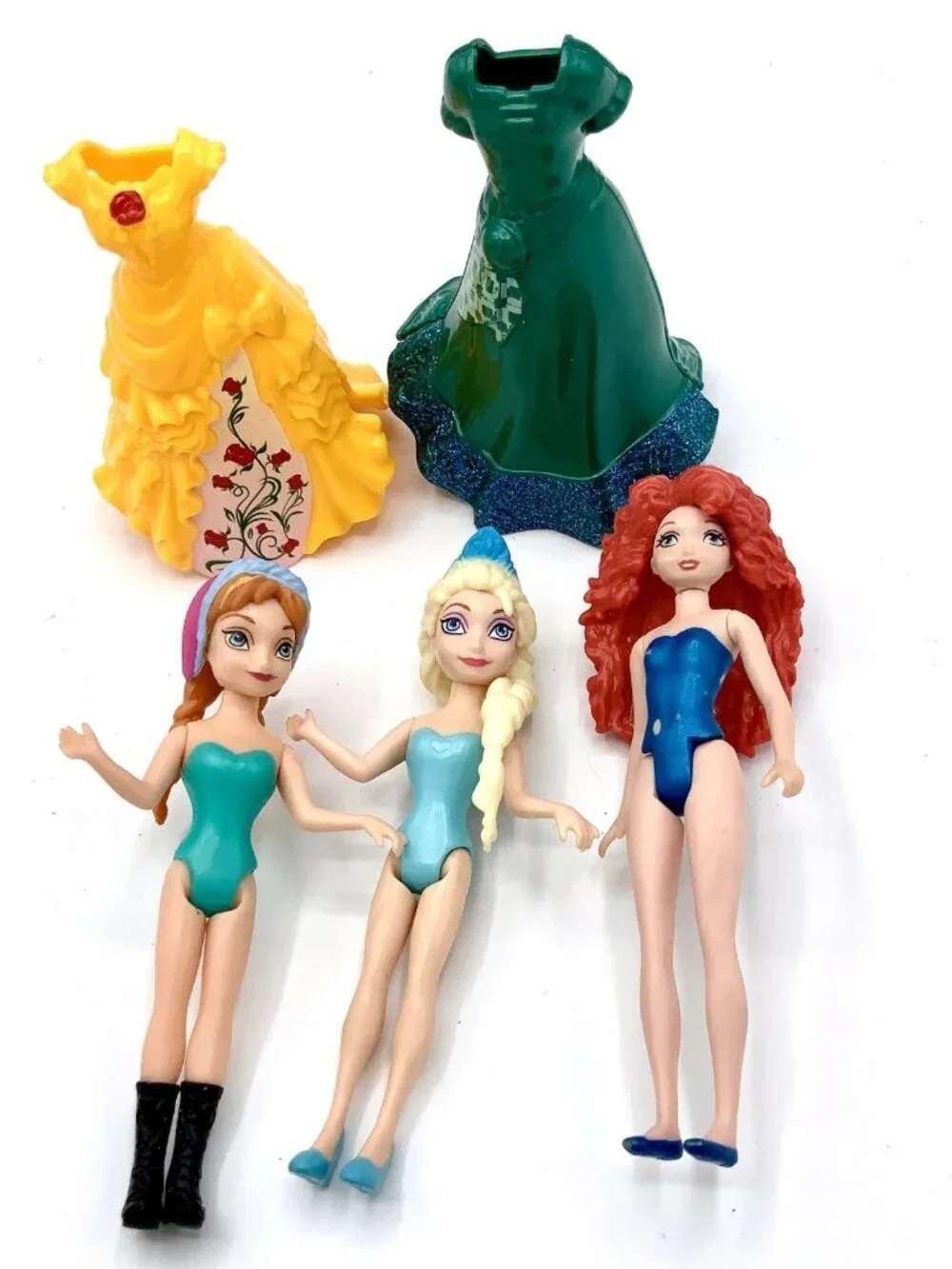 Disney Princess MagiClips Frozen Anna Elsa Merida Polly Pocket Doll Lot Of 3