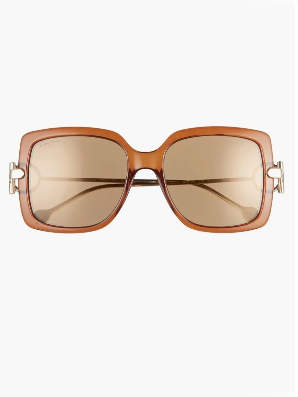 New Salvatore Ferragamo Square Signature Designer Sunglasses Brown Gold 2506-32