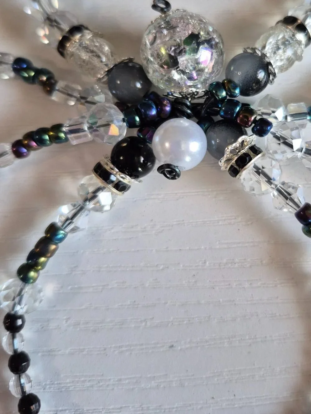 Black & White Beaded Spider Suncatcher - Handmade Gothic Window Decal