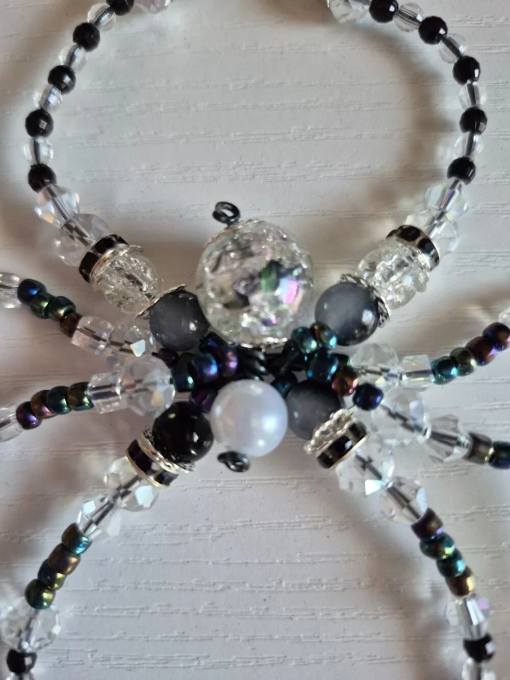 Black & White Beaded Spider Suncatcher - Handmade Gothic Window Decal