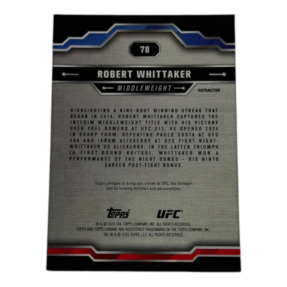 2025 Topps Chrome UFC Robert Whittaker‎ Refractor Card 78 Middleweight Silver