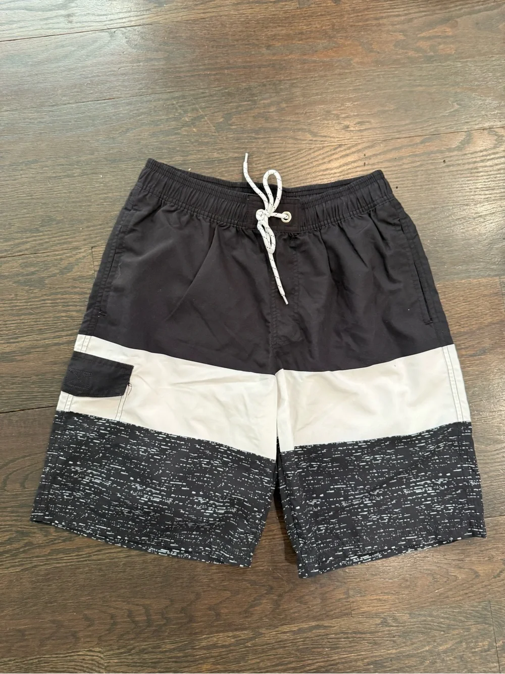 Men's Black and White Blocked Swim Trunks