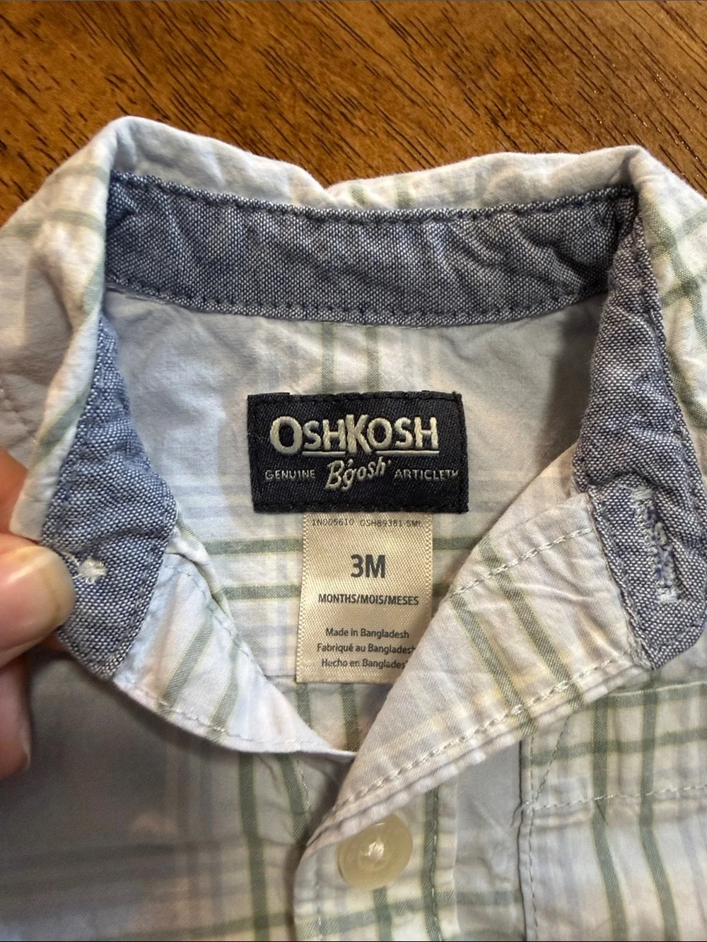 OshKosh B'gosh Light Blue and Green Plaid Button-Front Shirt Bodysuit