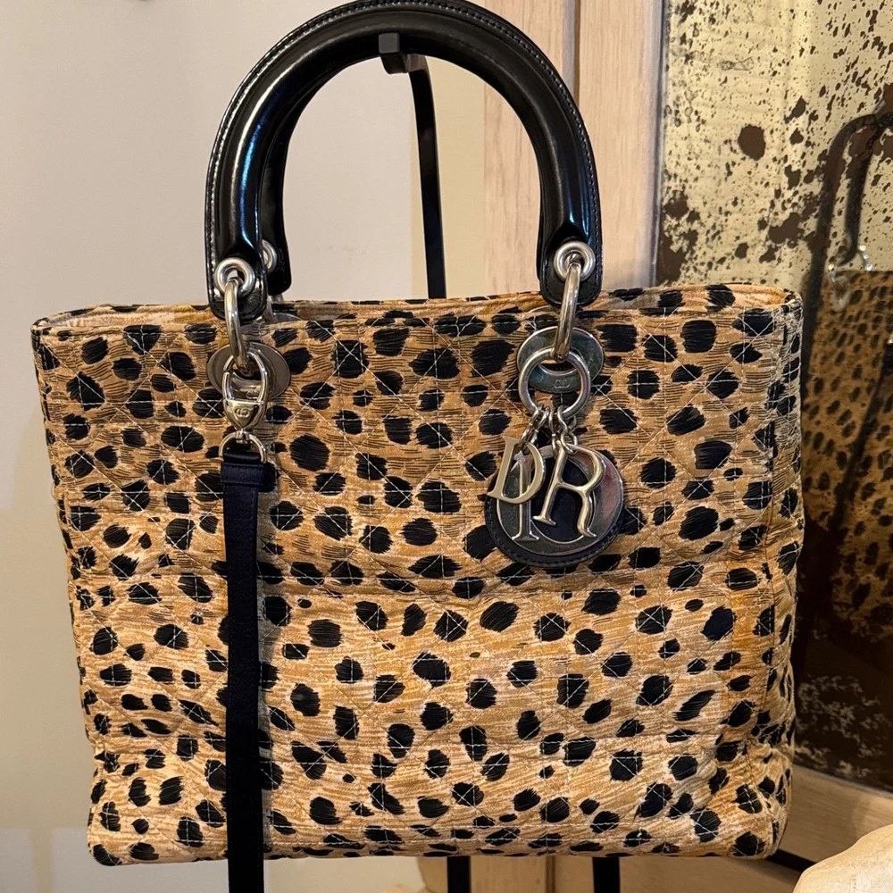 Christian Dior Lady Dior Leopard Large Satchel w/Crossbody Strap