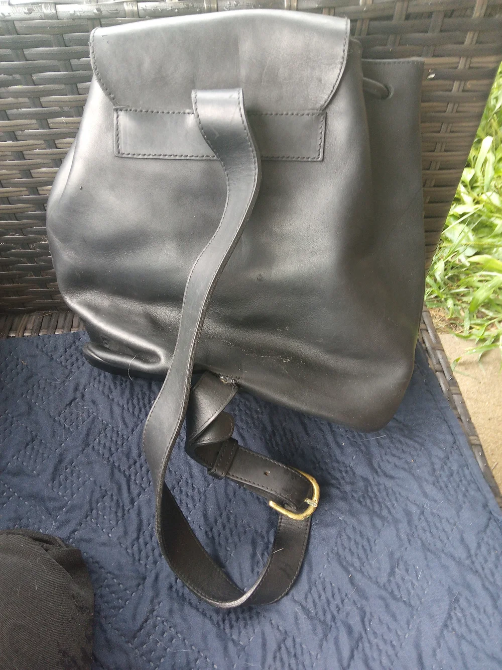 Etienne Aigner Black Leather Drawstring Backpack with Crest
