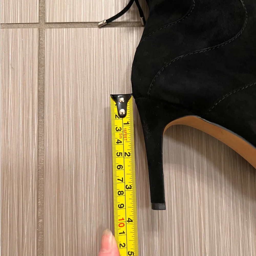 Adrienne Vittadini Over The Knee Black Suede Leather Boots 6 stiletto heel ties