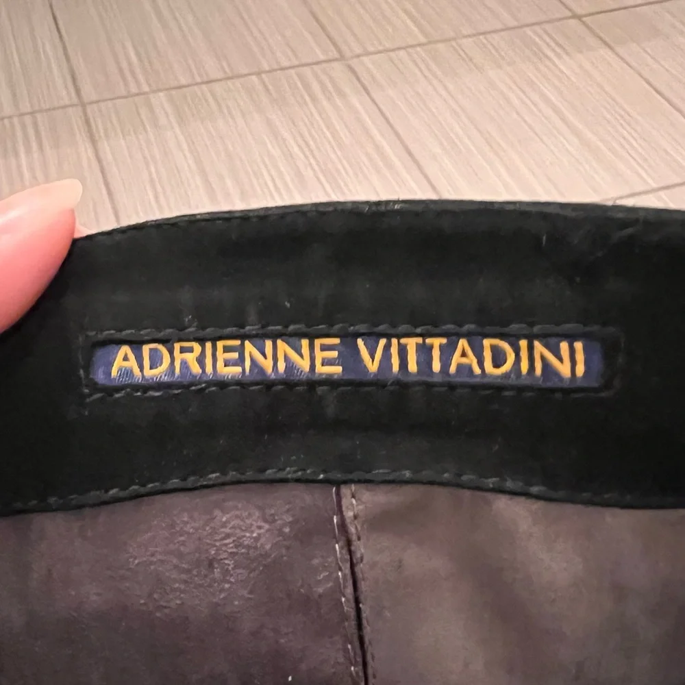 Adrienne Vittadini Over The Knee Black Suede Leather Boots 6 stiletto heel ties