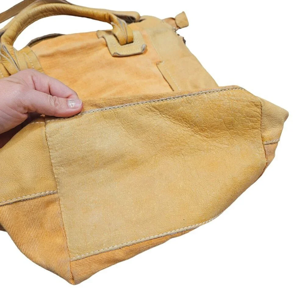 Nicoli Sunflower Yellow Canvas & Leather Tote Bag Dual‎ Handles Adjustable Strap