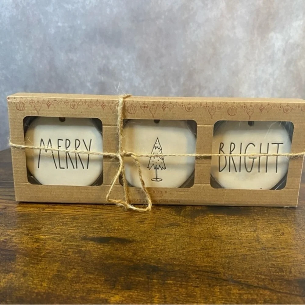 Rae‎ Dunn by Magenta Flat Ornaments Set Of 3 Merry, Christmas Tree And Bright