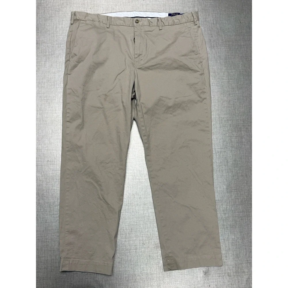 Y2K Polo Ralph Lauren Mens 40 X 28 Khaki Cotton Chino Flat Front Pants‎