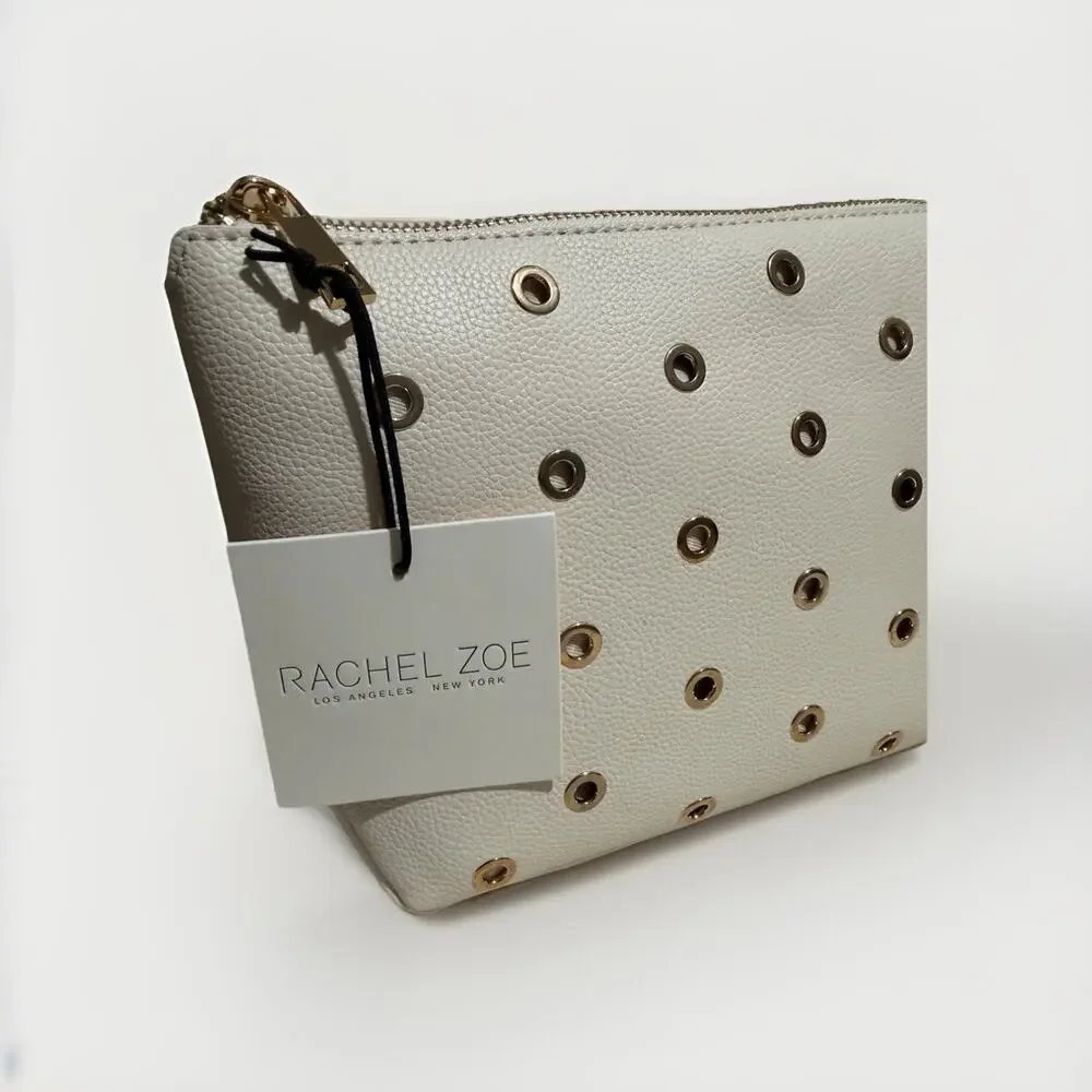 Rachel Zoe Cream Cosmetic Pouch With Gold Gommets Makeup Bag